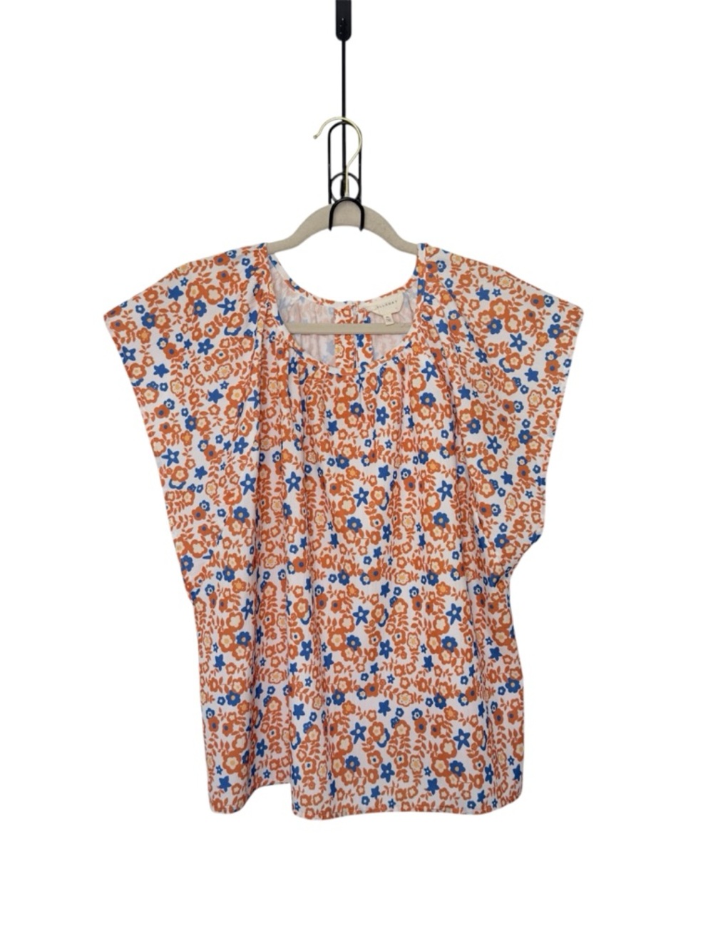 Melloday XL‎ Orange Blue Floral Ditsy Floral Flutter Sleeves Top Cottagecore
